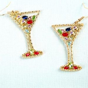 5/$10❤️❤️❤️NEW Rhinestoned MARTINI Cocktail Glass Dangling Earrings Cheers!